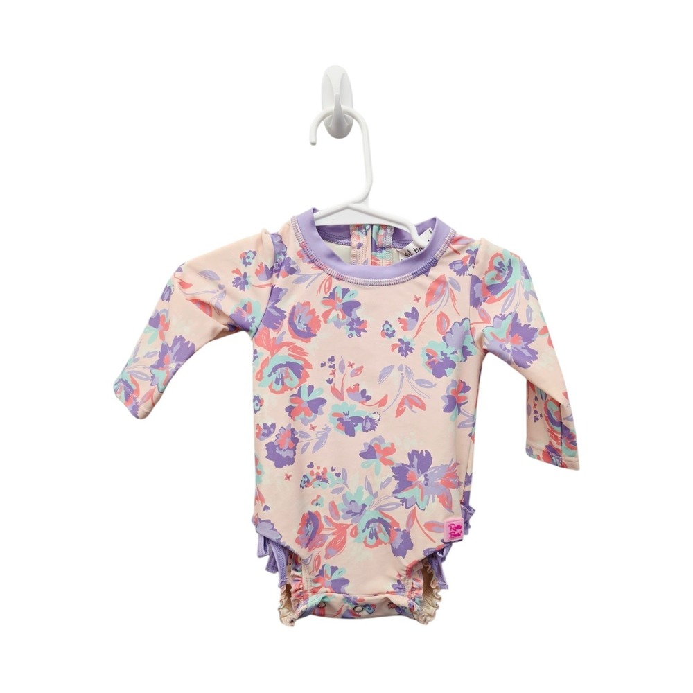 RuffleButts Baby Girl 3-6M Floral Long Sleeve One Piece Rash Guard Swimsuit
